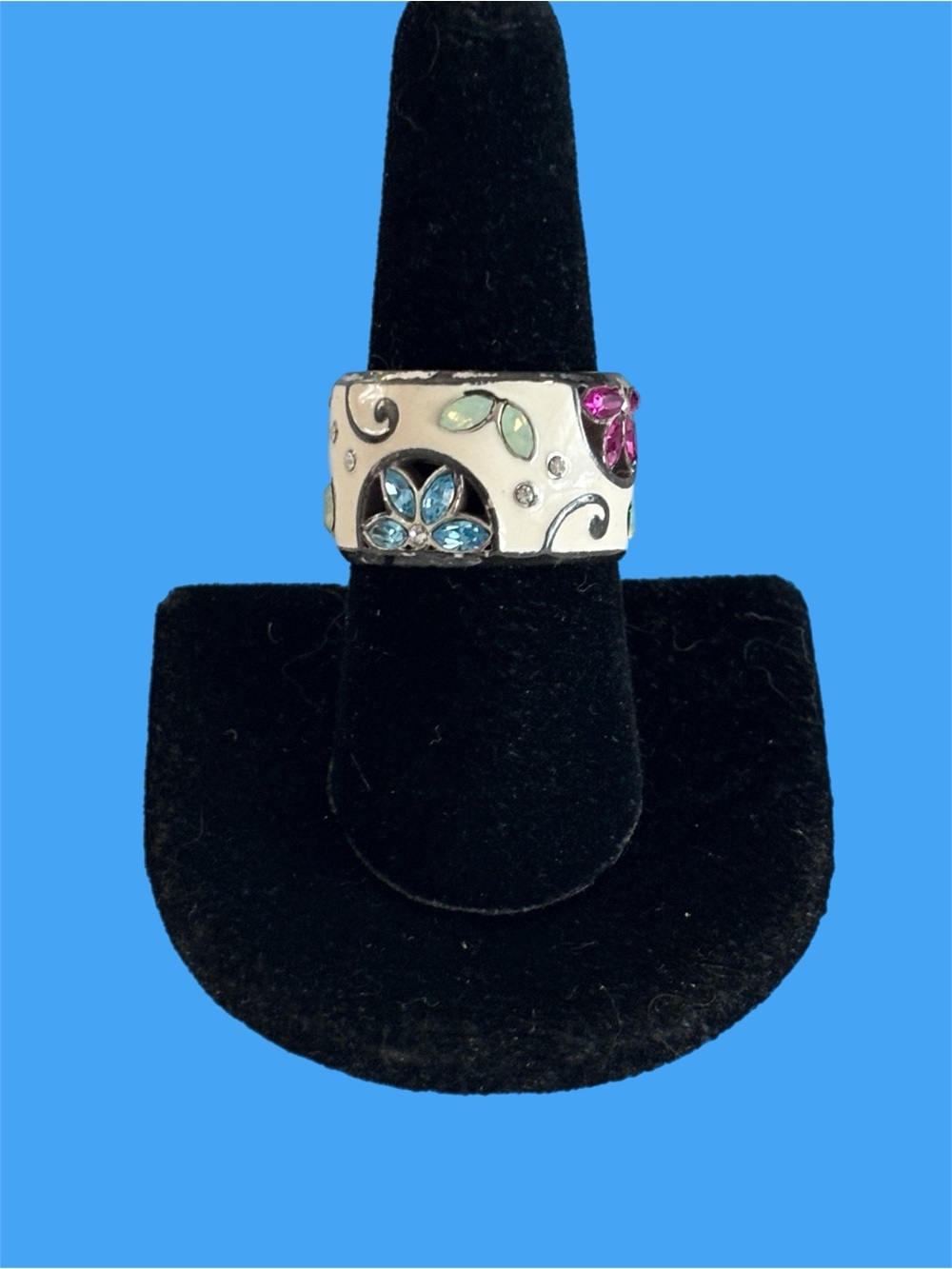 Brighton GIARDINO Colorful Heart White Retired Ring Size 9.
